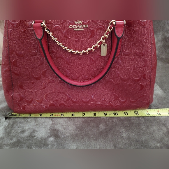 Coach #55451 Margot Red Signature Debossed Patent Leather Carryall Purse Handbag - Picture 10 of 12